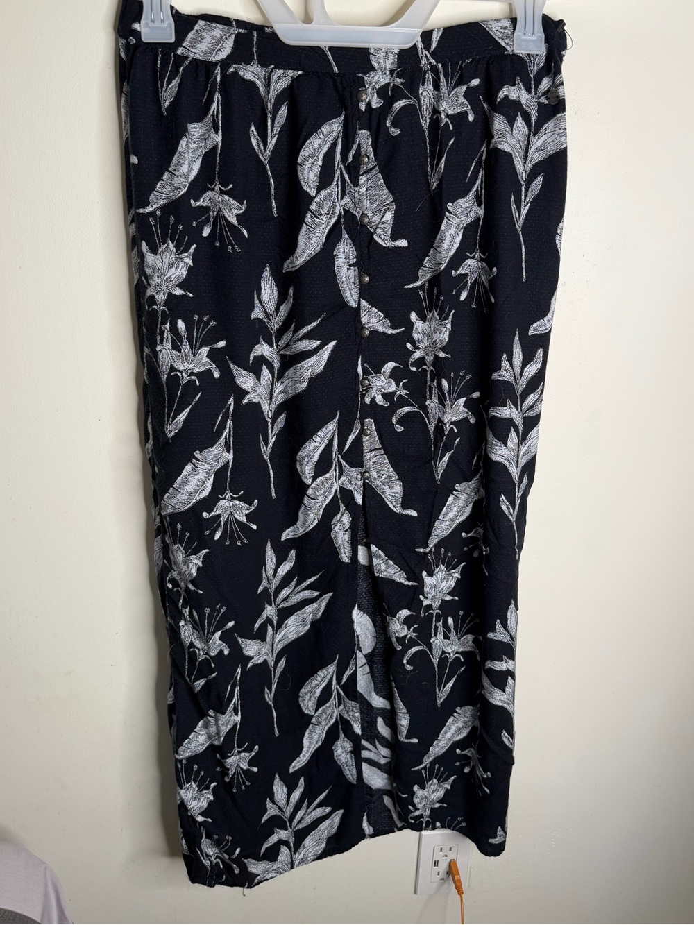 Roxy Black Skirt with White Floral Motif and slit